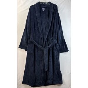 Stafford Mens Plush Fleece Robe Navy Blue One Size Fits Most